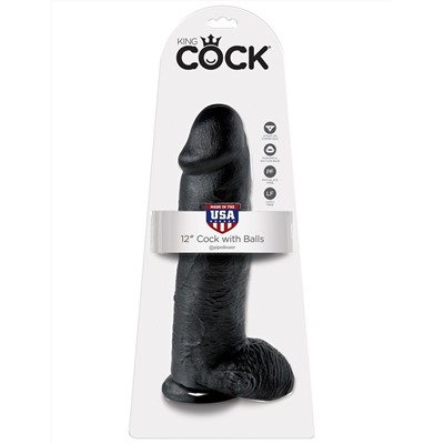 Чёрный фаллоимитатор-гигант 12  Cock with Balls - 30,5 см.