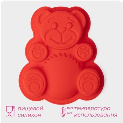 Форма для выпечки Доляна «Мишка», силикон, 17.5×15×3 см, красный