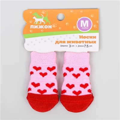 Носки нескользящие «Сердечки», размер М (3/4×7.5 см), набор 4 шт., розовые