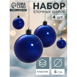 Ёлочные игрушки «Глянец», шары новогодние, набор 4 шт., d=6 см, синий