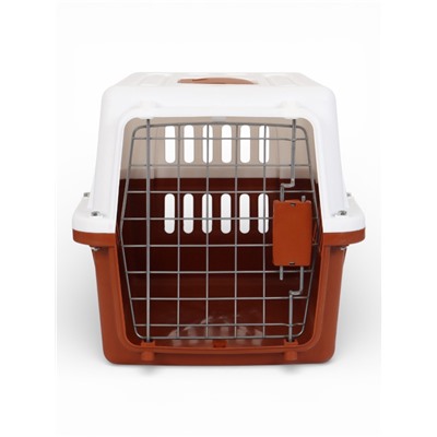 Переноска для животных, 49×31×31 см, с металлической дверью, пластик, белая, коричневая