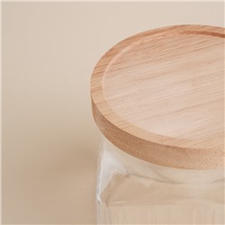 Банка для сыпучих продуктов SL Home «Афины», 1 л, 11×11.5 см, с деревянной крышкой. стекло, прозрачная