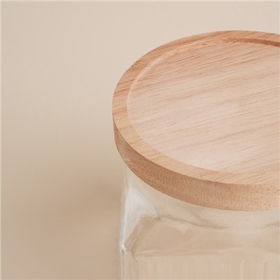 Банка для сыпучих продуктов SL Home «Афины», 1 л, 11×11.5 см, с деревянной крышкой. стекло, прозрачная