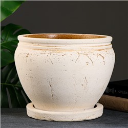 Горшок для цветов «Голиаф», 8 л, d=28 см, h=22 см, керамика, с поддоном, бежевый