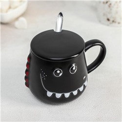 Кружка с крышкой и ложкой «Зубастик», 480 мл, керамика, МИКС