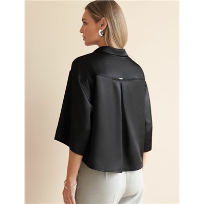 Блузка с короткими рукавами из плотного струящегося сатина