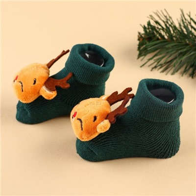 Подарочный набор новогодний «Оленёнок, красная клетка» держатель для соски-пустышки на ленте, носочки - погремушки, Крошка Я