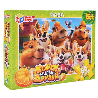 Пазлы 60 "Корги и Милые друзья" 190х141х35 мм.