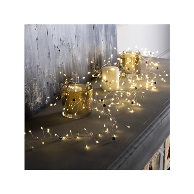 Гирлянда «Мишура» 2 м роса с насадками «Перламутр», IP20, серебристая нить, 200 LED, батарейки ААх3 (нет в комплекте), свечение тёплое белое