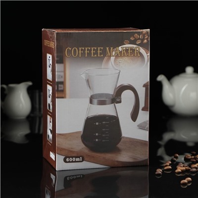 Кофеварка кемекс для кофе «Типика», 600 мл, с мерной шкалой, с деревянной ручкой, стекло, прозрачная