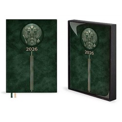 Ежедневник 2026 г. А5 352 стр. 70252 "ТИВОЛИ ЗЕЛЁНЫЙ" кожзам,3D-дизайн (герб РФ) Феникс