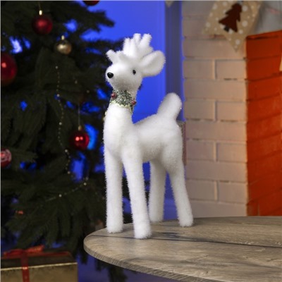 Светодиодная фигура «Олень» 16×30×9 см, флок, от батареек, свечение тёплое белое