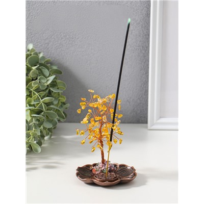 Подставка под благовония «Дерево на цветке», жёлтый, 72 камня, 9×9×13.5 см