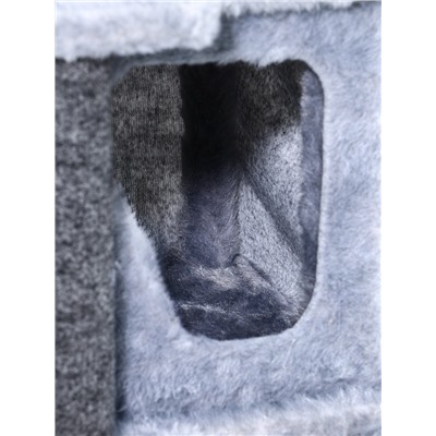 Домик для кошек с когтеточкой, квадратный, 3х-этажный, 33×42×63 см, ковролин, серая