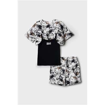 Комплект трикотажный для девочек: фуфайка (футболка), топ, шорты PLAYTODAY, 1240137