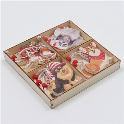 Елочные игрушки в деревянной подарочной упаковке, 12 шт., 13×13×2 см