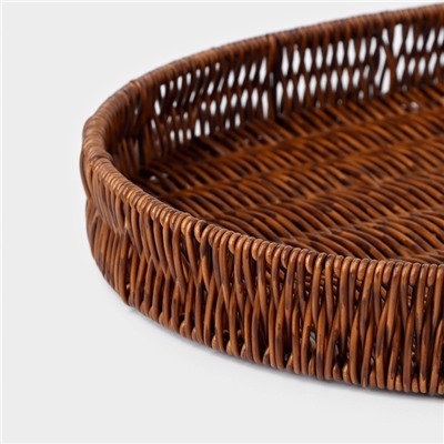 Корзинка для фруктов и хлеба Доляна «Огайо», 41×31×5 см, пластик, плетёная, овальная, коричневая