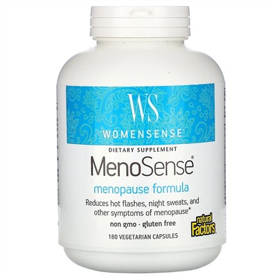 Natural Factors, WomenSense, MenoSense, формула для поддержки организма при менопаузе, 180 вегетарианских капсул