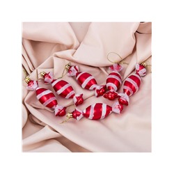 Ёлочные игрушки 6 шт. «Конфетки полосатые» 3.5×10.5 см, красно-белый