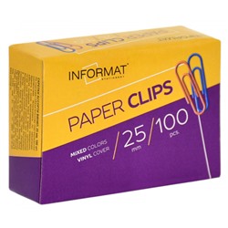 Скрепки канцелярские 25мм/100шт винил.покрытие SC25-100K inФОРМАТ