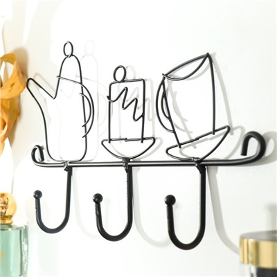 Крючки настенные «Чаепитие», декоративные металл, чёрный, 18.5×4×28.5 см