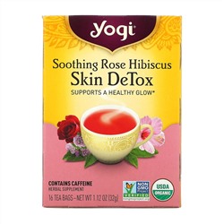 Yogi Tea, Skin DeTox, успокаивающий чай с розой и гибискусом, 16 чайных пакетиков, 32 г (1,12 унции)