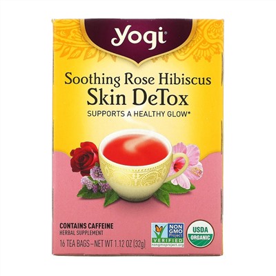 Yogi Tea, Skin DeTox, успокаивающий чай с розой и гибискусом, 16 чайных пакетиков, 32 г (1,12 унции)
