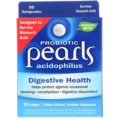 Nature's Way, Probiotic Pearls Acidophilus, 90 мягких желатиновых капсул
