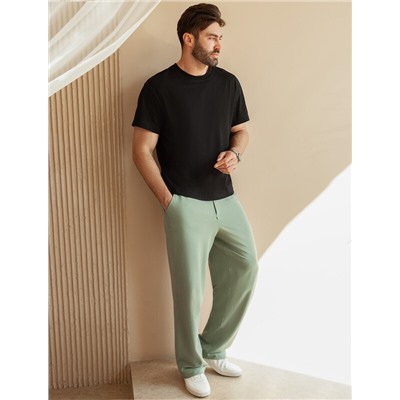 Брюки прямые на резинке из футера двухнитки с эластаном с затяжкой по низу