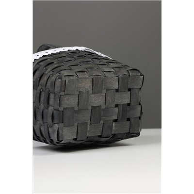 Корзина плетёная для хранения, 22×17×11 см, ручка h=16 см, ива, с кружевом, серая