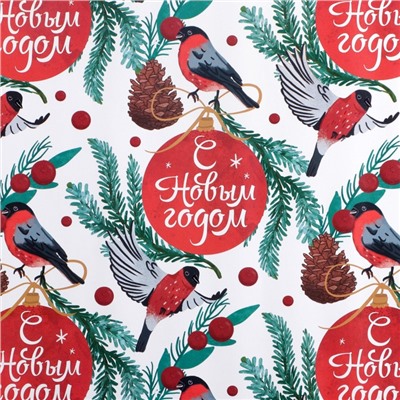 Упаковочная бумага на новый год «Снегири», 50×70 см, глянцевая