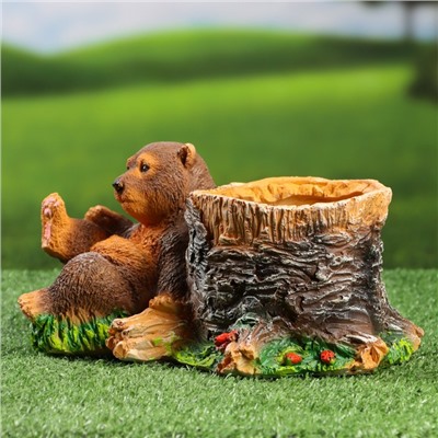 Декоративное кашпо из полистоуна «Медвежонок у пня», 25×13 см