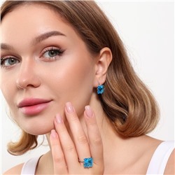 Комплект ювелирная бижутерия серьги и кольцо 18 р, покрытие: посеребрение, вставка: фианиты, цвет: голубой, арт.215.452-18