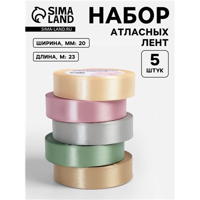 Атласная лента, набор 5 шт. «Тёплый день», 20 мм, 23±1 м