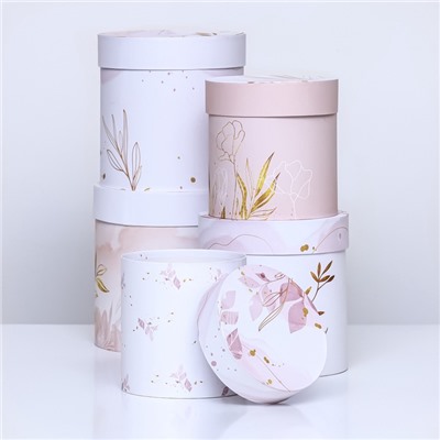 Набор круглых подарочных коробок 5 в 1 «Нежный образ», 20×20 -14×14 см