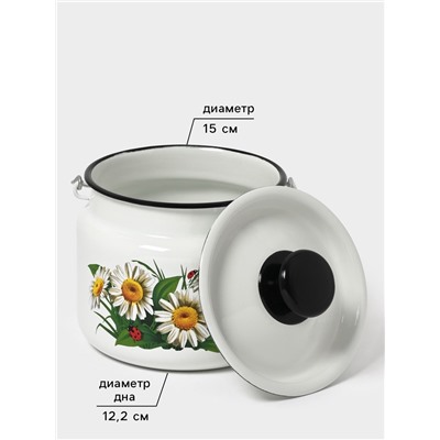 Бидон эмалированный, 2 л, с ручкой и крышкой, белый