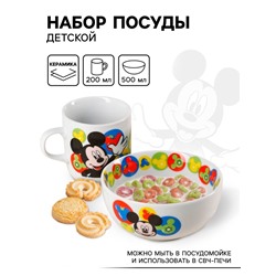 Подарочный набор посуды керамической: 2 предмета: тарелка, кружка «Микки», Микки Маус и его друзья