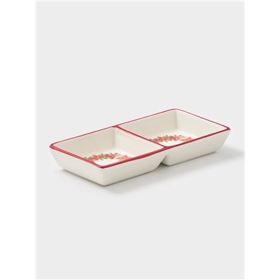 Менажница Доляна «Новогоднее настроение», 2 секций, 19.8×3 см, доломит, белая