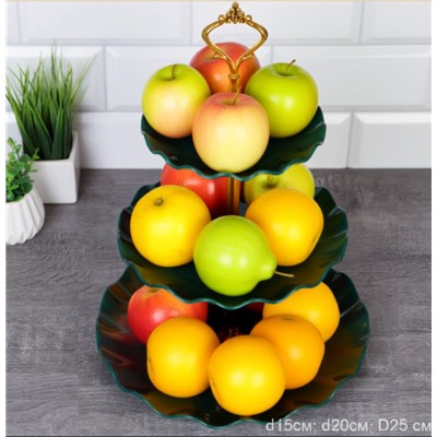 Ваза для фруктов 15 см Круг Волна зеленая / D-1267 /уп 80/ Пластик