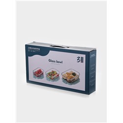 Набор контейнеров, 3 шт.: 410/690/1040 мл, стекло, прозрачный, черная крышка