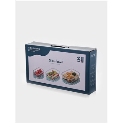 Набор контейнеров, 3 шт.: 410/690/1040 мл, стекло, прозрачный, черная крышка