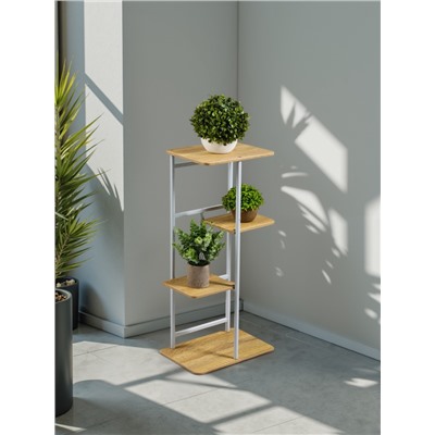 Подставка для цветов Greengo, 4 полки, 36×23×74 см, напольная, каркас металл, полки МДФ, белая
