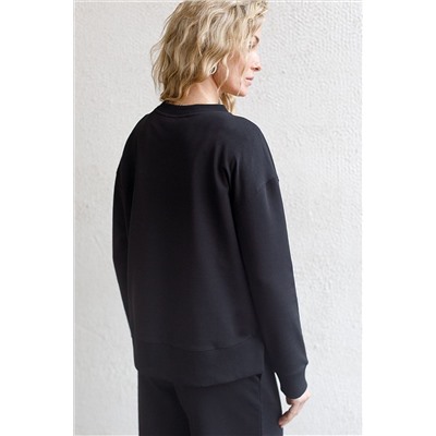 Свободный свитшот с принтом и разрезами из эластичного футера двухнитки без начеса VILATTE, 1228150