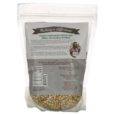 Jiva Organics, Organic Black Eye Peas, 2 lb (908 g)