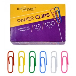 Скрепки канцелярские 25мм/100шт винил.покрытие SC25-100K inФОРМАТ