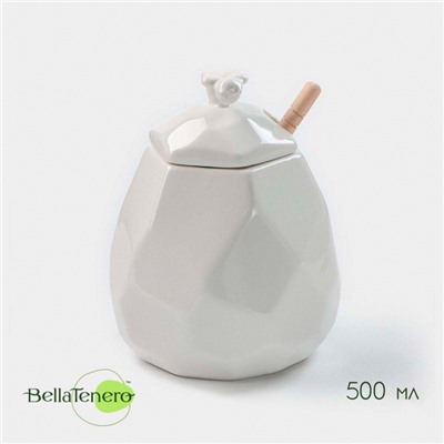 Ёмкость для мёда BellaTenero «Пчёлка», 500 мл, 9.5×13 см, с ложкой, фарфор, белая