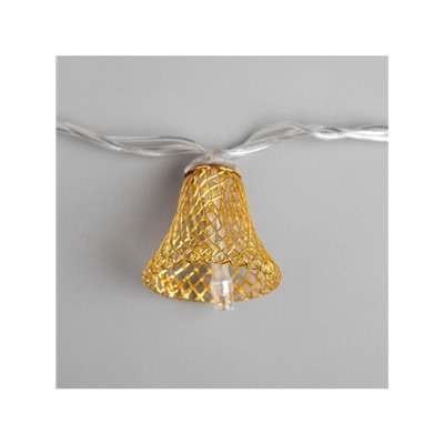 Гирлянда «Нить» 4 м с насадками «Колокольчик», IP20, прозрачная нить, 20 LED, свечение тёплое белое, 8 режимов, 220 В