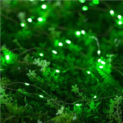 Гирлянда «Нить» 10 м роса, IP44, серебристая нить, 100 LED, свечение зелёное, 2 режима, солнечная батарея