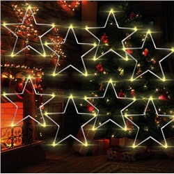 Гирлянда штора Роса -светлячки"Звезда" тепло желтое свечение ,7 режимов свечения ,8 фигур, 3х0.75м ,
