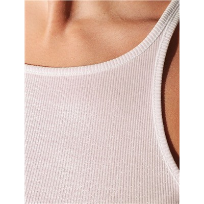 Топ с закрытым декольте из хлопка с эластаном в рубчик с матовым покрытием металлик